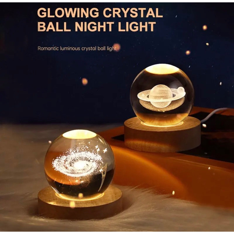 Mini Luminária Led Globo De Vidro Planetário 3d Com Cabo USB Com