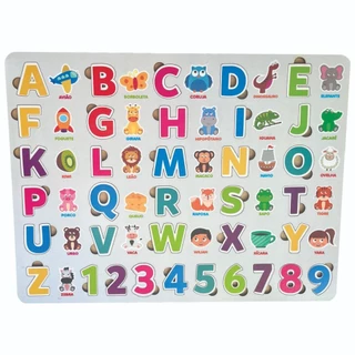 Alfabeto Gigante Encaixe Números, Letras Ilustrado em MDF 2X1 em Oferta na Shopee
