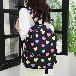 Lovito Mochila leve casual simples com coração elegante de grande capacidade para mulheres LFA45458