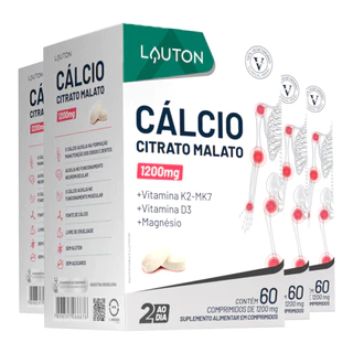 Kit 4x Cálcio Citrato Malato, K2, D3 Lauton 60Comp