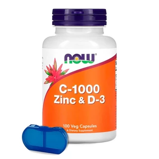 Vitamina C-1000 Zinco e D3 Now Foods 100 Cáps Porta Cápsulas
