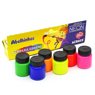 Estojo Tinta Tempera Guache NEON Acrilex - 6 cores 15 ml