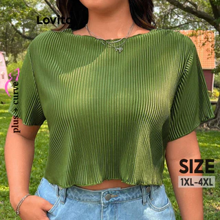 Lovito Blusa plissada lisa casual plus size para mulheres LBL16654