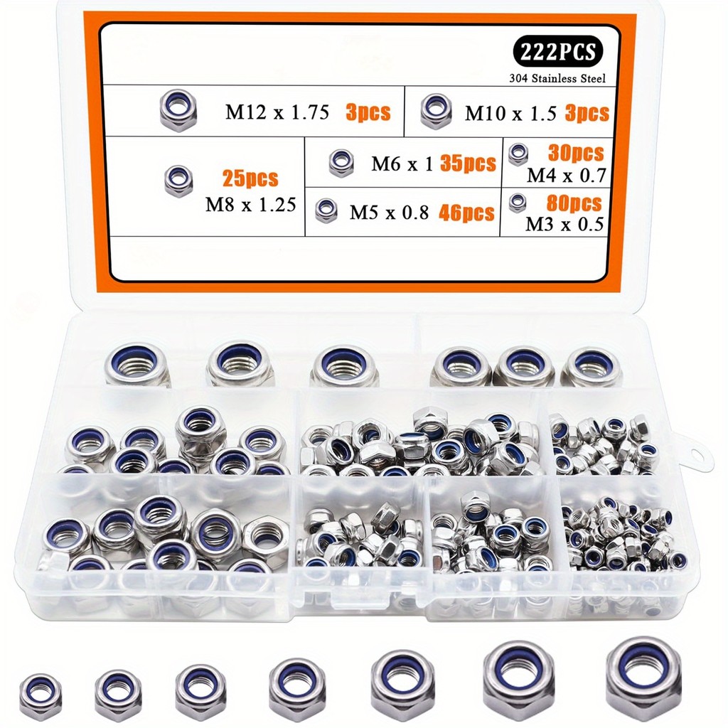 Kit Assortito 1380 Pezzi Dadi E Bulloni - Metrico M4 M5 M6 M8 - Grado 8.8 - Oro