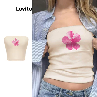 Lovito Casual Floral Apliques Regata para Mulheres L99ED966