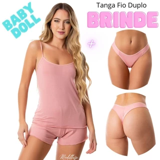 Baby Doll (+Calcinha Fio Duplo) Short Doll Malha Leve e Macia Super Confortável Kelly