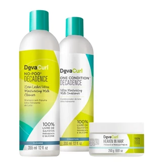 Kit Deva Curl No-Poo Shampoo Decadence 355Ml, Condicionador One Condition 355Ml, Máscara Capilar Heaven In Hair 250G