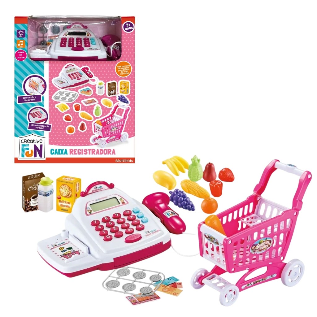 Brinquedo Caixa registradora com Carrinho de Supermercado e Acessórios ...