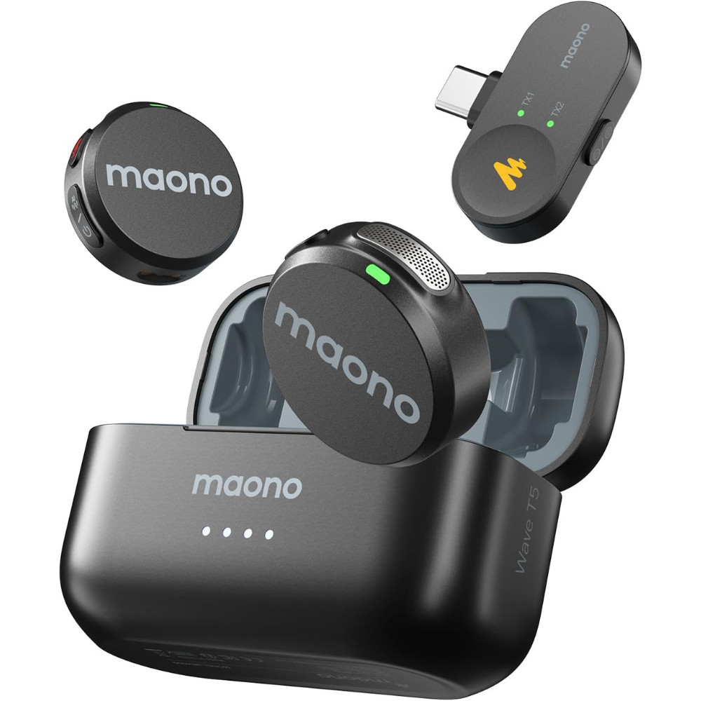 Microfone Lapela Duplo Sem Fio Maono Wave T5 USB-C Preto | Shopee
