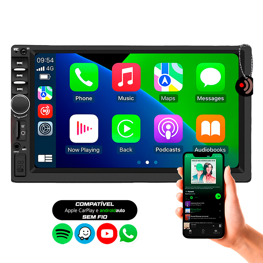 Central Multimídia 7 Polegadas MP5 c/Apple Carplay e Android Auto USB ...