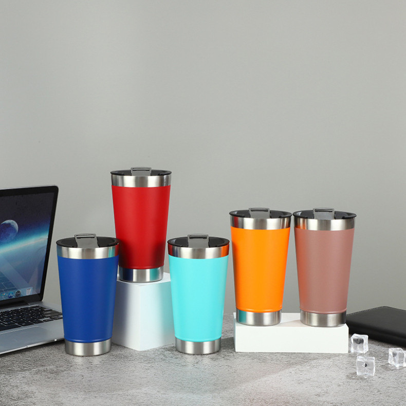 Kit 10 Copos Térmicos 473ml Com Tampa e Abridor de Garrafas para Cerveja Em Diversas Cores