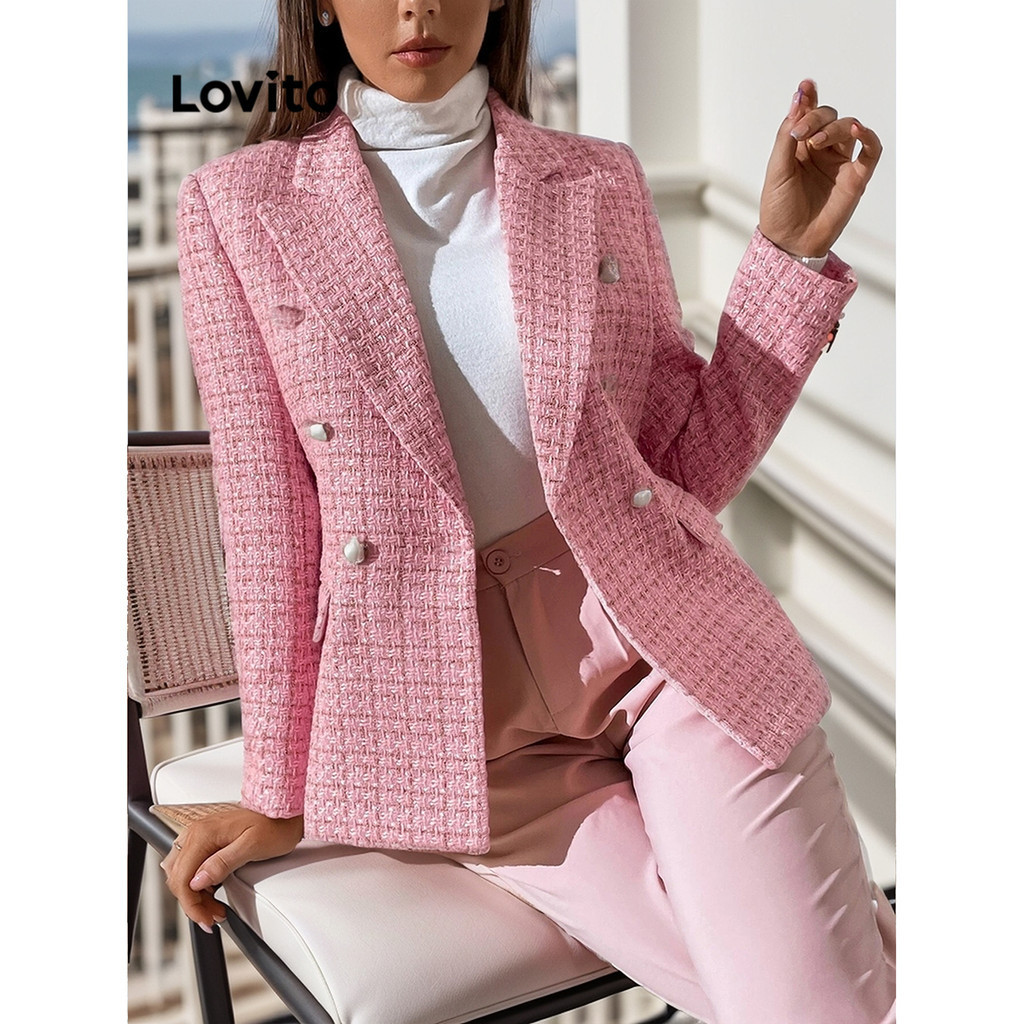 Lovito Blazer elegante estilo Chanel em jacquard liso para mulheres LBL10189