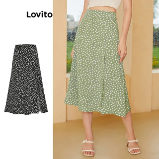 Lovito Boho Saia Floral com Fenda de Baile L24ED146 (Verde)