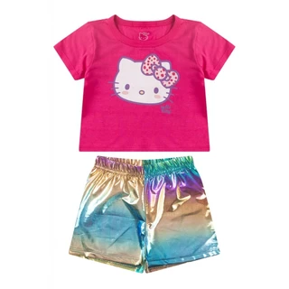 Conjunto Feminino Infantil Verão HK Cropped Rosa