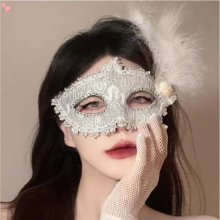 Máscara De Halloween Pena De Meia Face Com Renda Aparada Festa De Casamento Fantasia De Noiva
