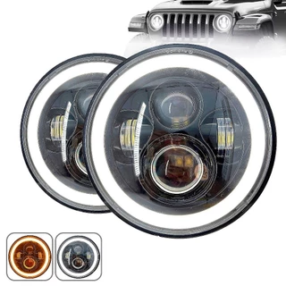 Par Farol 7 Polegadas Angel Eyes Defender Led Jeep Troller Fusca Kombi Drl + Seta universal redondo