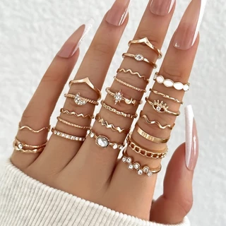 Conjunto de 23 peças Conjunto de Olhos de Coração de Diamante Fashionable Eyes Leaves Ladies Ring