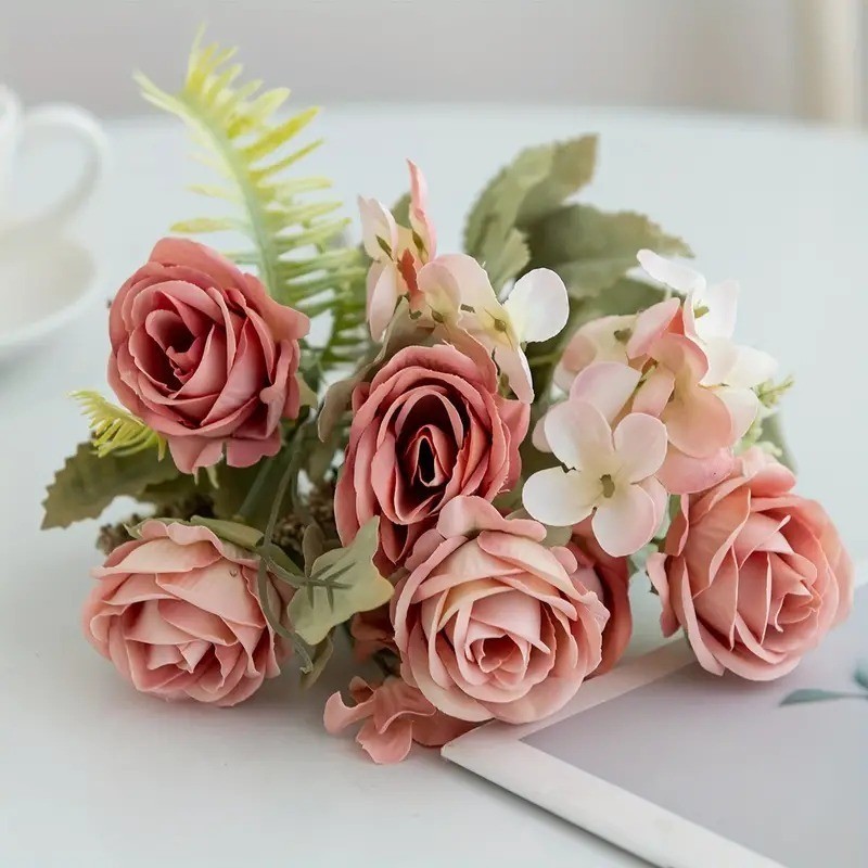 BUQUE DE FLOR ROSA 5 ROSA OUTONO 40Cm -NR801848 | Shopee Brasil