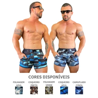Sunga Boxer Shorts Praia Masculino Aduto Bolso Lateral Confortável Moda