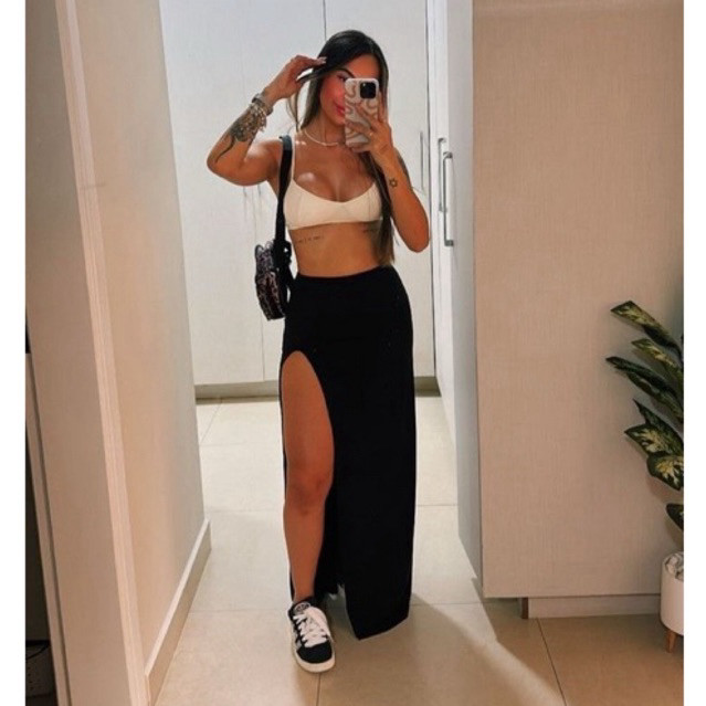 Saia Longa Fenda Feminina Modinha Tomara Que Caia Suplex Verão Top