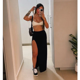 Saia Longa Fenda Feminina Modinha Tomara Que Caia Suplex Verão Top