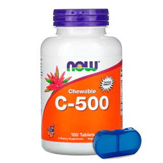 Vitamina C-500 Now Foods 100 Tab Sabor Cereja Porta Cápsulas