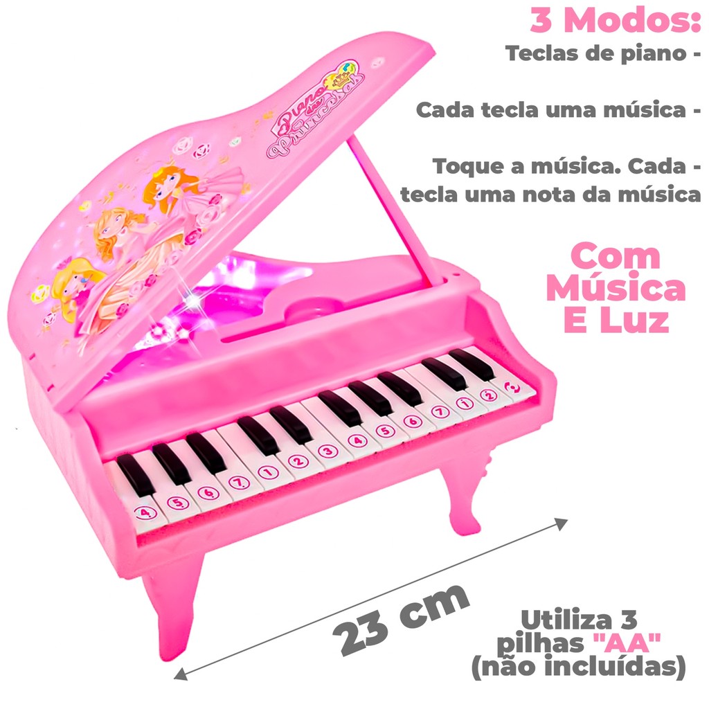 Mini Teclado Pianinho Infantil das Princesas Cor De Rosa Meninas