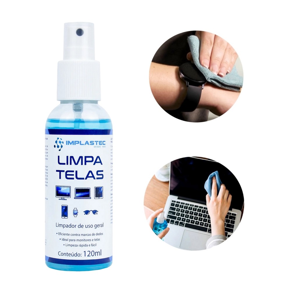 Limpa Tela Implastec 120ml Clean Tv Led Lcd Monitor Celular Notebook Smartwatch | Shopee Brasil