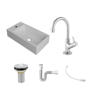 Kit Cuba RL545 C/Torneira 1198 Metal + Válvula 1'' (2,6cm) + Sifão Pvc + Flexível