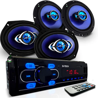 Kit Som Automotivo Rádio Mp3 + Par Alto Falante Triaxial 6 Pol 100w + Quadriaxial 6x9 Pol 180w