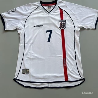 Copa do Mundo de 2002 camisa da Inglaterra casa n ° 7 Beckham 10 Irving futebol retro de mangas curtas e mangas comprida