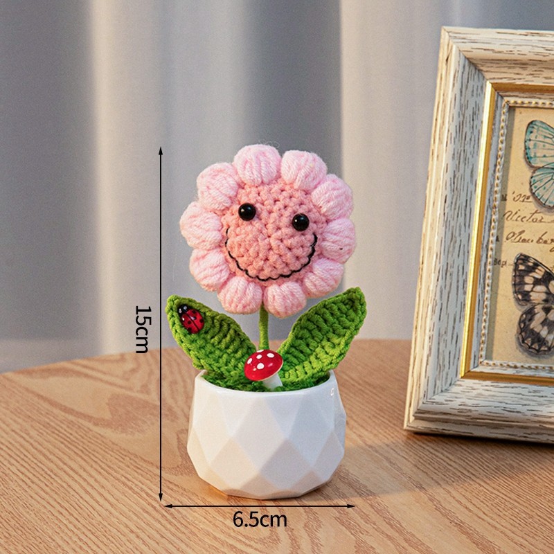 Girasssóis Flores De Crochê Em Vaso Tecidas À Mão Ornamento De