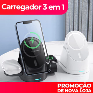 Presente Magnético de Carregamento para iPhone/iWatch/iPods, Estação de Carregamento Rápido Sem Fio Magsafe 15W 3 em 1