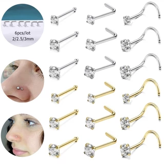 [Escolha De Valor] 3-12Pcs/lot Conjunto De Perfuração Do Nariz De Aço Inoxidável Star Heart Nose Studs L-Shape Nostril Piercing Body Jewelry 20G