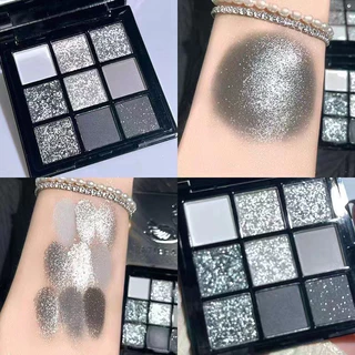 9 Paleta de Sombra Colorida Pearlescent Fine Flash Dark Metal Punk Smoked Maquiagem Cinza Preto Adequado para Festa