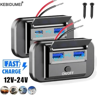 Carga Rápida PD Tipo C Portas Duplas USB Carregador De Ônibus Para Carro Adaptador De Soquete 12V/24V Com Swith Motocicleta Marinha