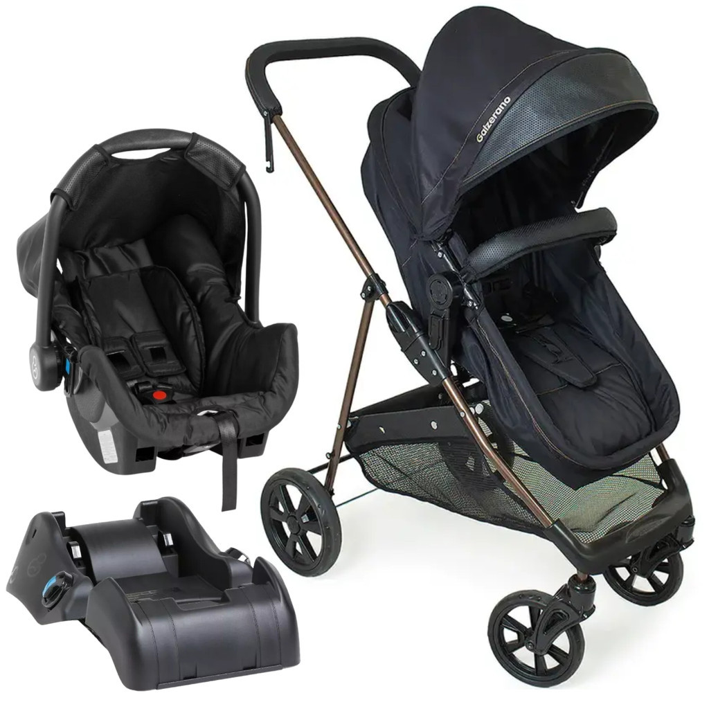 KIT CARRINHO NAPOLI TRIO PRETO COBRE 1447PTC GALZERANO COM BEBÊ