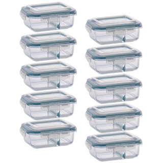 Conjunto Com 10 Potes 640ml Divisória Hermético Marmita