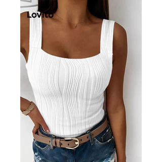 Lovito Regata Casual Liso com Estampa Jacquard para Mulheres LNL36058 (Branco/Preto)