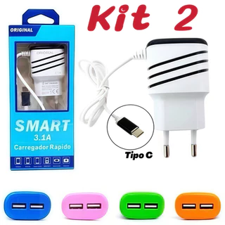 Kit 2 Carregador Turbo Celular Ultra Rápido 3.1 Tipo c Micro USB 2 Usbp Android Portátil marisa em Oferta na Shopee