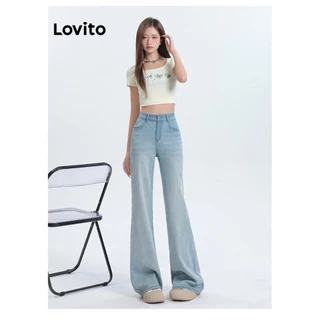 Lovito Jeans casual lavado liso para mulheres LNM75311