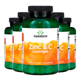Kit 5x Pastilhas Zinco e Vitamina C Swanson 200 Past Importado /Made in Usa