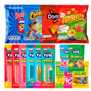 Kit 15 Salgadinhos Elma Chips + 15 Pacotes Bala Fini
