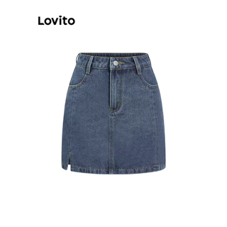 Lovito Saia jeans casual lisa lavada para mulheres L100MD522