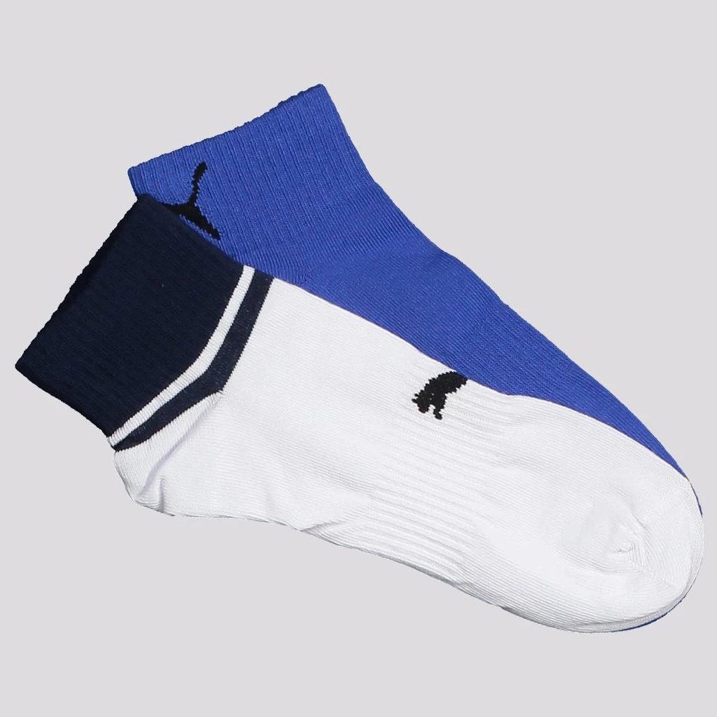 Kit Meia Puma Cano Baixo 2 Pares Logo Branca e Azu