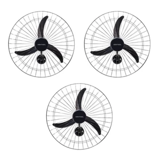 Kit 3 Ventilador Osc Parede 60cm Preto - 127v 490