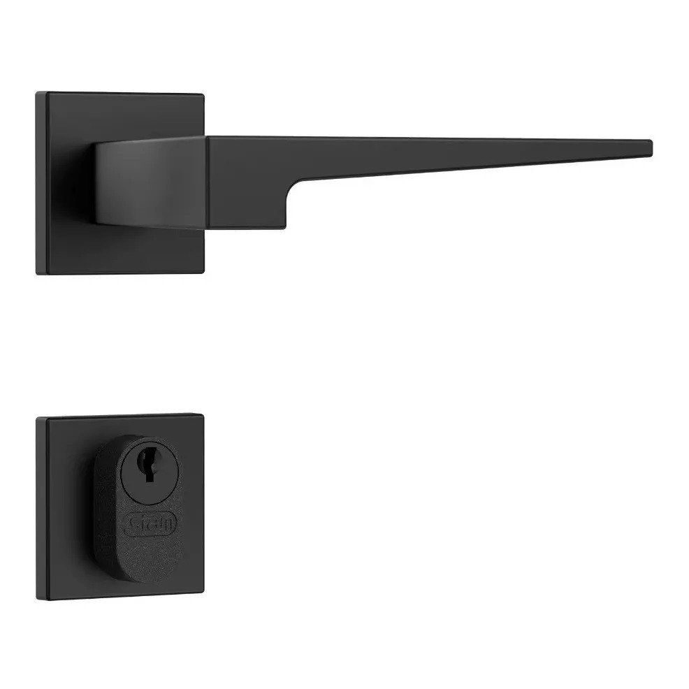 Fechadura Stam Preto Fosco 3200 Externa Roseta Quadrada 40mm