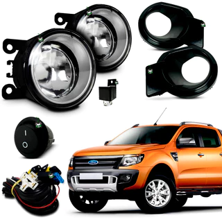 Kit Farol Auxiliar Milha Ford Ranger 2012 2013 2014 2015 Moldura Preta Botao Tic Tac