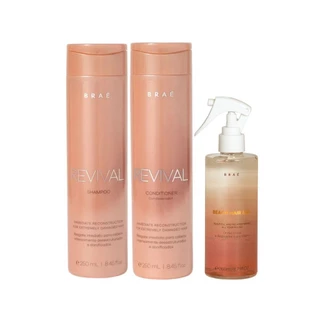 Kit Braé Revival Shampoo 250ml, Condicionador 250ml, Beach hair 260ml + Canga Braé