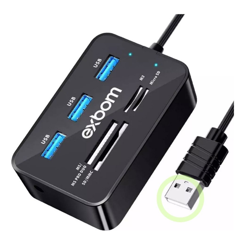 Hub Adptador Usb, 7 Portas Leitor Cartão De Memoria Sd Exbom